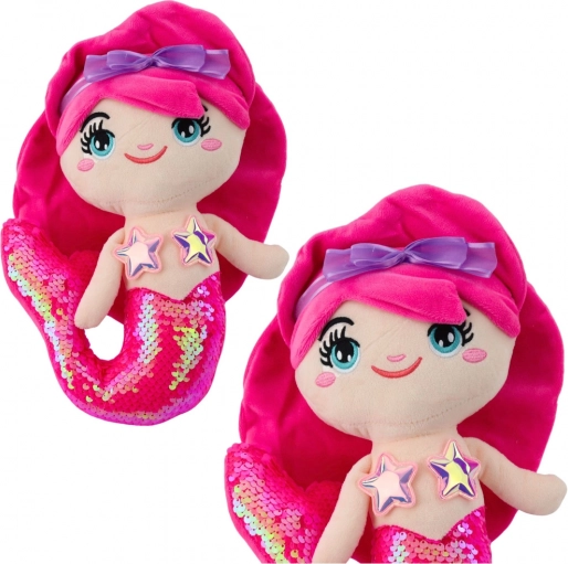 Sirena di Peluche con Coda di Paillettes in Rosa Intenso 28 cm
