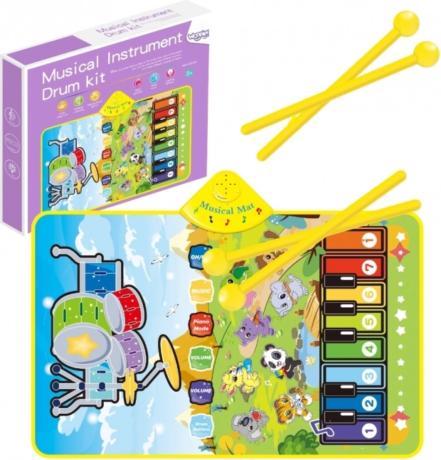 Woopie Tappeto Musicale Animali Interattivo Pianoforte e Batteria 2in1