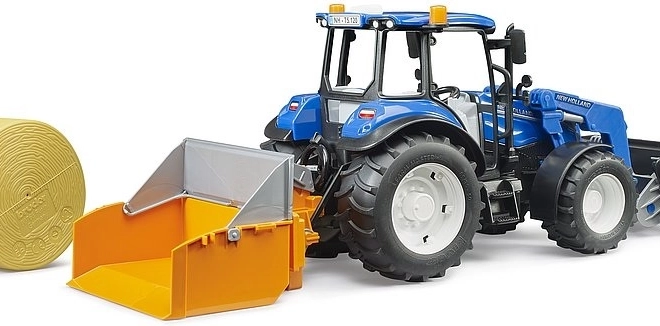 Trattore Bruder New Holland T5.120 con caricatore frontale e cassone