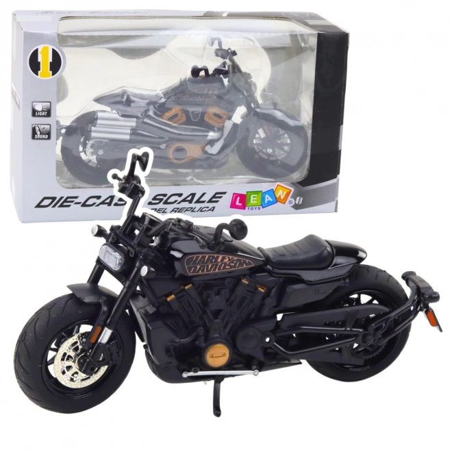 Moto chopper nero con dettagli dorati 1:12