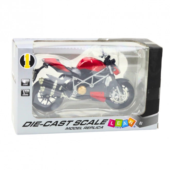 Motocicletta sportiva in metallo con effetti rossi 1:12