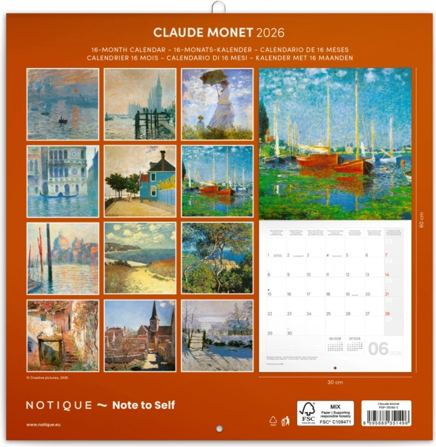 Agenda Calendario Claude Monet 2026, 30 x 30 cm