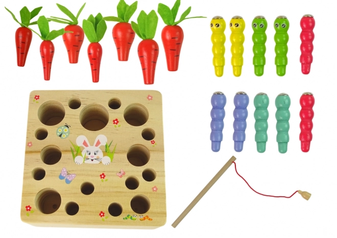 Gioco in legno carote e vermi con magnete e canna