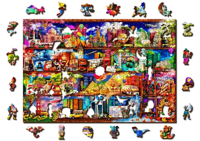 Puzzle in legno Libreria da Viaggio 2 in 1, 505 pezzi