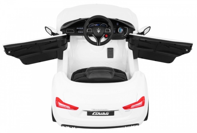Maserati Ghibli batteria per bambini Bianco + Telecomando + Avvio lento + EVA + MP3 USB + LED