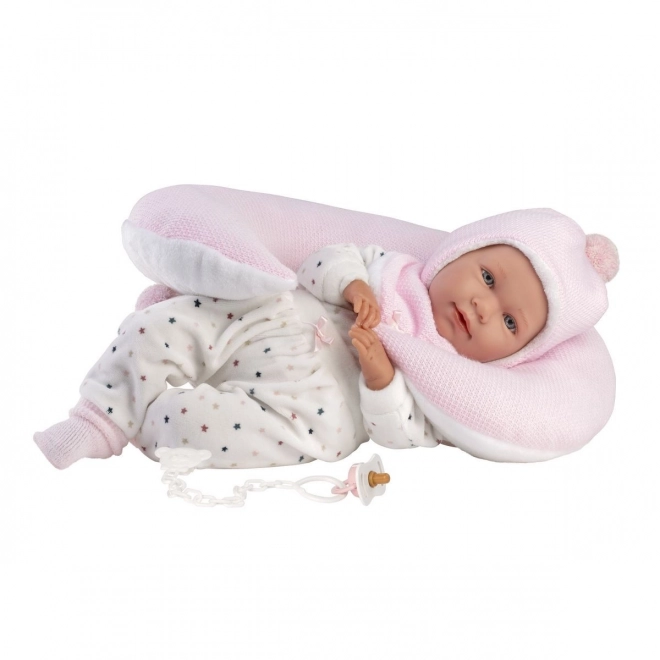 Bambola bebé piangente Mimi con cuscino a ciambella 42 cm