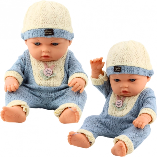 Bambola Neonato in Abito Azzurro Lavorato a Maglia con Cappellino
