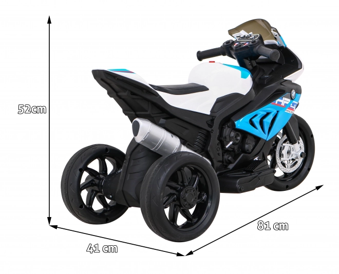 BMW HP4 Motocicletta per bambini a batteria Blu + 3 ruote + LED + MP3 USB + Pelle Eco