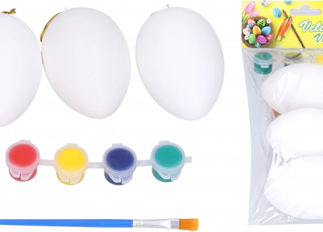 Uova di plastica da colorare con colori e pennello