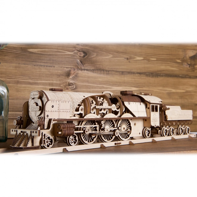 Locomotiva a tender meccanici in legno 3D Ugears