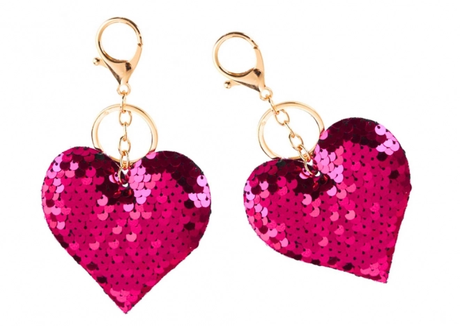 Portachiavi a cuore paillettes reversibili argento rosa scuro