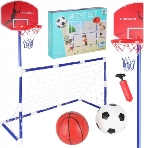 Porta di calcio e canestro da basket 2v1 con due palloni e pompa