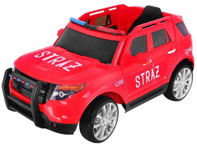 SUV dei vigili del fuoco per bambini a batteria + sirene + luci + megafono + telecomando + partenza lenta + adesivi