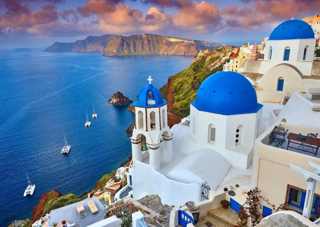 Puzzle Vista Barche Santorini - Grecia 1000 Pezzi