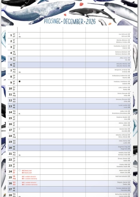 Calendario da parete Pianificatore per Famiglie 2026 con illustrazioni di Animalium
