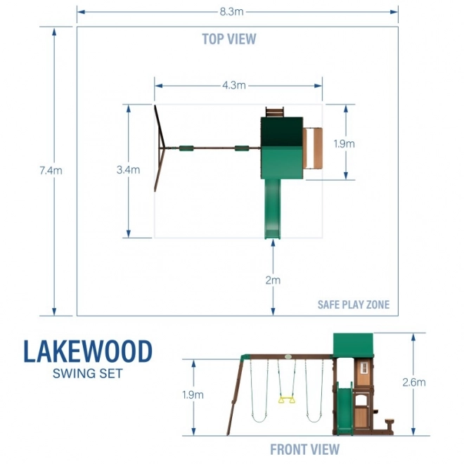 Parco giochi in legno Lakewood con altalene e scivolo