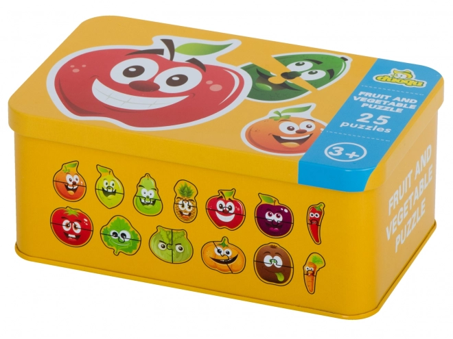 Puzzle educativi con frutti e verdure in scatola di metallo