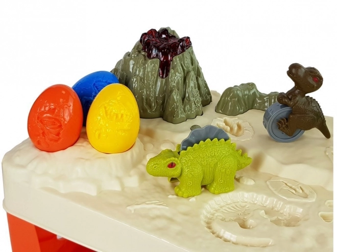 Tavolo Gioco Pasta Modellabile con Dinosauri e Vulcano con Lava Luminosa