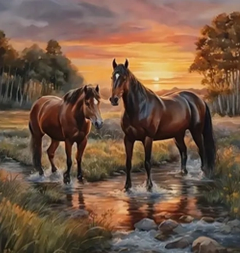 Pittura a diamante Cavalli nel fiume 30x40 cm