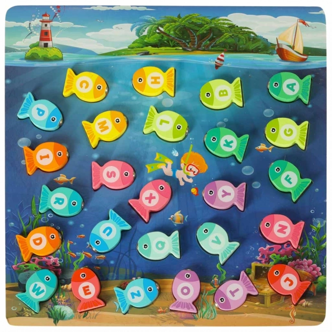 Gioco di pesca magnetica in legno Montessori