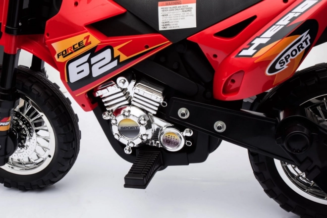 Motocicletta Cross per bambini a batteria con ruote ausiliarie e suoni LED - Rosso