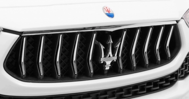 Maserati Ghibli batteria per bambini Bianco + Telecomando + Avvio lento + EVA + MP3 USB + LED
