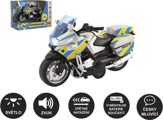Moto della polizia 12 cm con luce e suoni, parlante in ceco