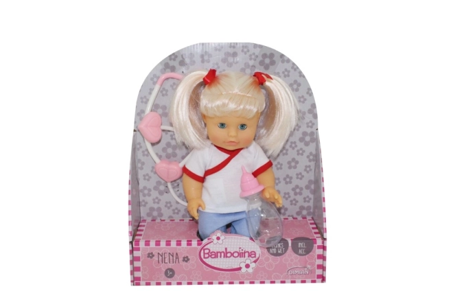 Bambola nena 36 cm dottoressa con stetoscopio e biberon