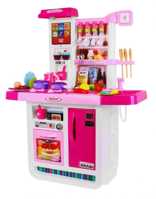 Grande cucina interattiva blu per bambini 3+ con fornelli, rubinetto e pannello audio – rosa