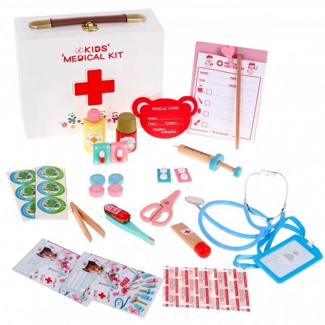 Set di dottore in legno per bambini con adesivi ed educative