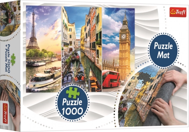 Puzzle Trefl collage città Parigi-Venezia-Londra 1000 pezzi e tappetino per puzzle