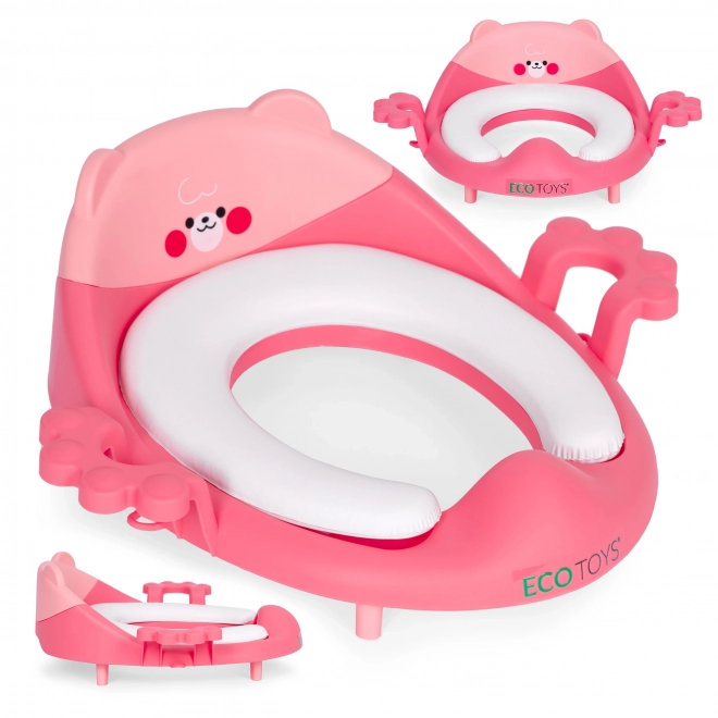 Sedile per WC per bambini con maniglie, cuscino morbido, rosa, Ecotoys