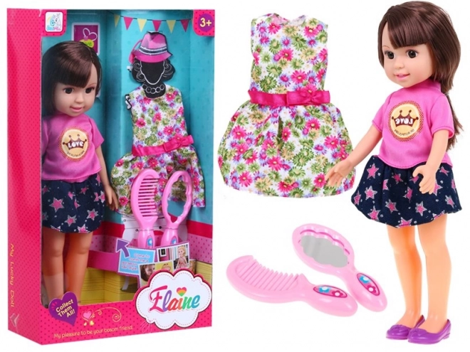 Grande bambola da acconciare per bambini 3+ bruna con 2 vestiti e accessori