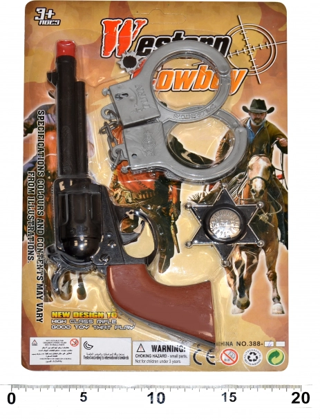 Set da piccolo sceriffo – pistola, manette e distintivo (22 cm)