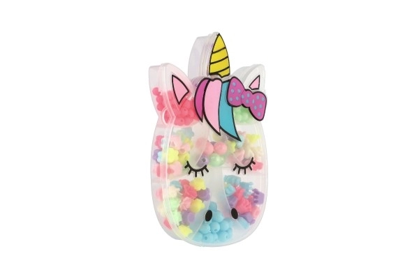 Corallini di plastica colorati in scatola a forma di testa di unicorno