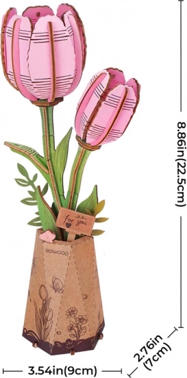 Puzzle 3D in legno tulipano rosa