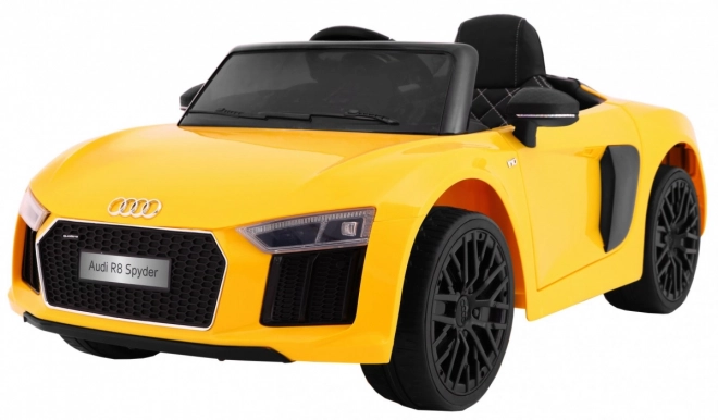 Audi R8 Spyder pacco batteria Giallo + Telecomando + EVA + Avvio lento + Radio MP3 + LED
