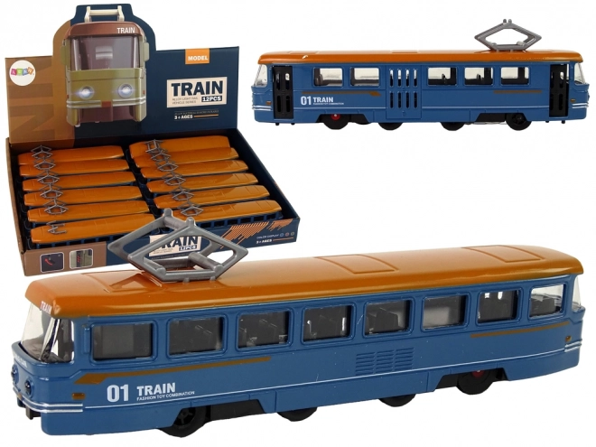 Treno a frizione metallico con suoni blu