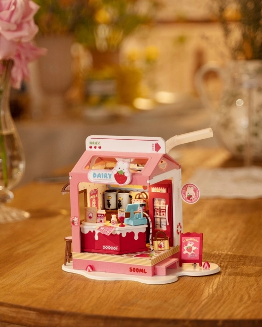 Miniatura casa delle bambole bar latte alla fragola