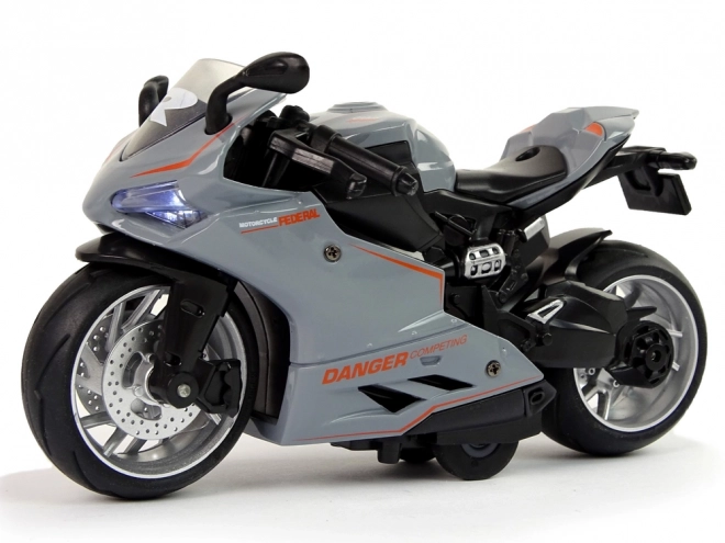 Motociclo Sportivo Grigio con Strisce Arancioni