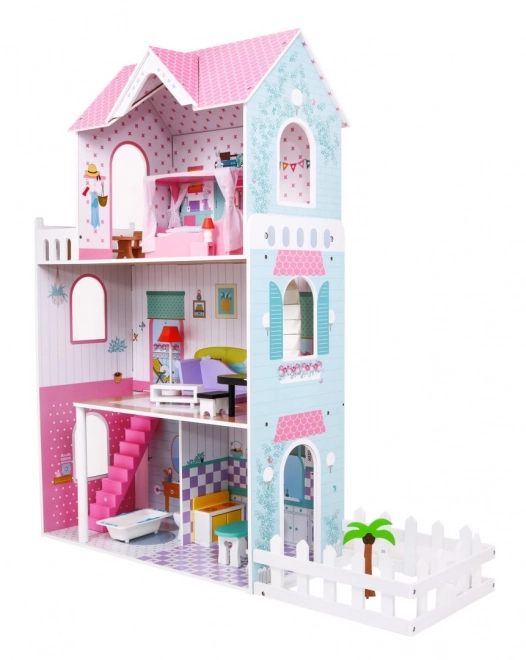 Casa delle bambole in legno Rosa per bambini 3+ con arredi e mobili