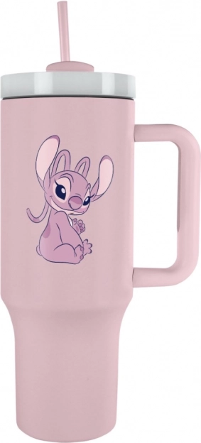 Tazza da viaggio Lilo e Stitch con cannuccia rosa