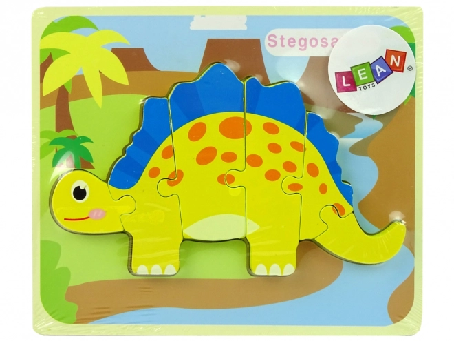 Puzzle di legno dinosauro Stegosaurus e Oviraptor gialli