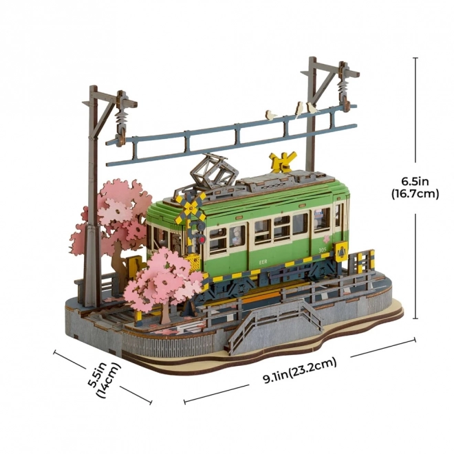 Stazione Sakura 3D in Legno con Tram Giapponese