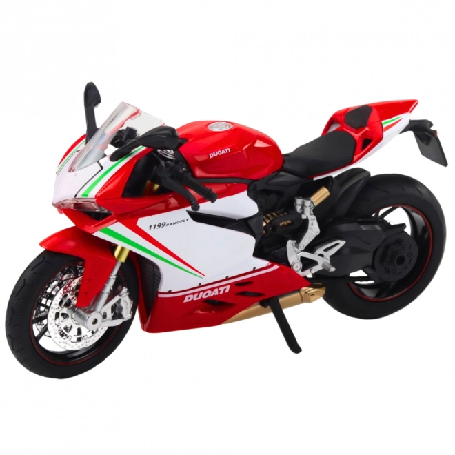 Motociclo sportivo in metallo rosso-bianco con effetti 1:12