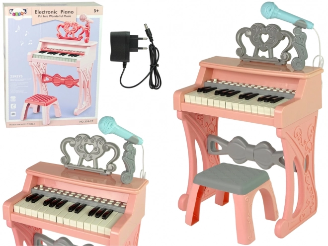 Pianoforte Elettrico Rosa con Sgabello 25 Tasti