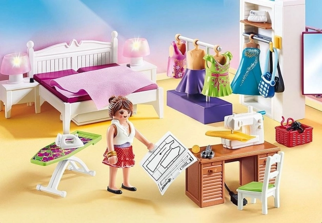 Set di Figure Dollhouse Camera da Letto con Angolo Cucito