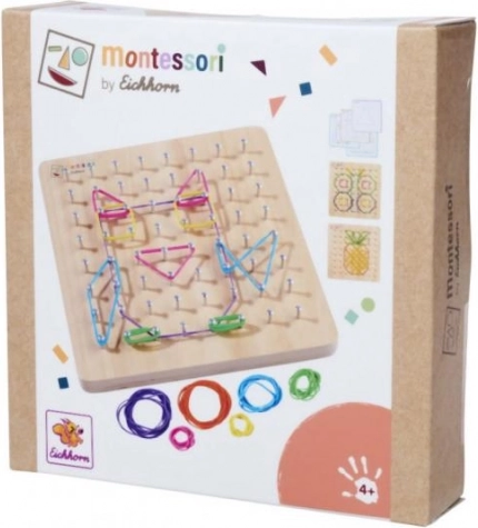Tavola geometrica Montessori con elastici colorati