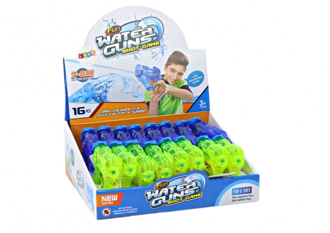 Mini pistola ad acqua verde e blu con raggio 7-8m