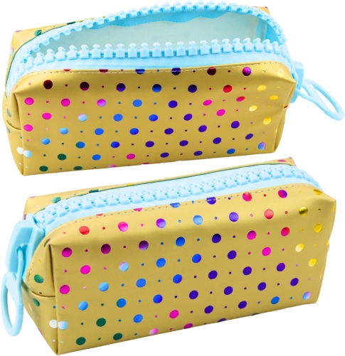 Astuccio scolastico con punti colorati e grande cerniera dorata